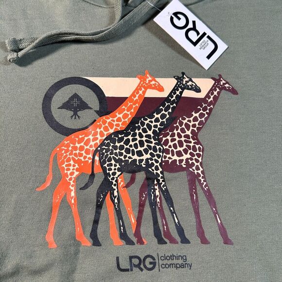 LRG Hoodie Men Large Olive Green Long Raglan Sleeves Kangaroo Pockets Pullover - Picture 3 of 9